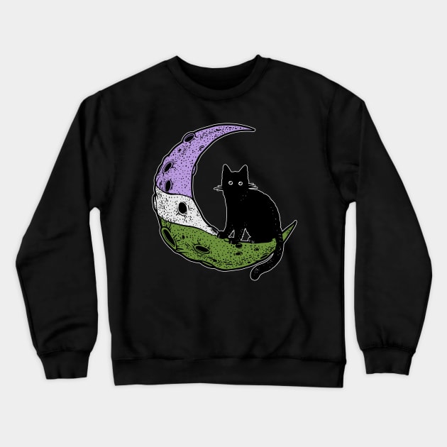 Genderqueer Cat Moon Crewneck Sweatshirt by Psitta